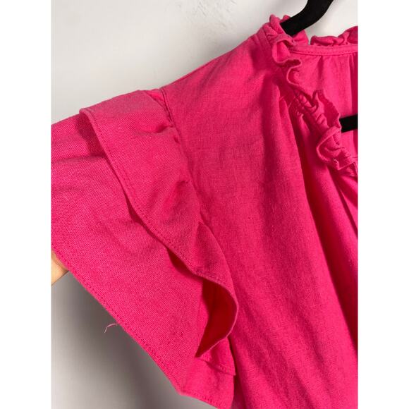 Anne Klein, Size Large, Bright Pink Linen Blend Blouse, Flutter Sleeves, Gold - Picture 3 of 7